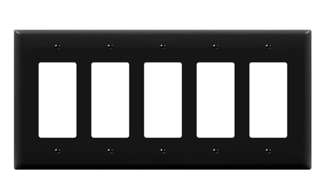 Enerlites 8835M-BK Decorator Switch Cover, Five Gang Outlet Wall Plate, Mid-Size, Black