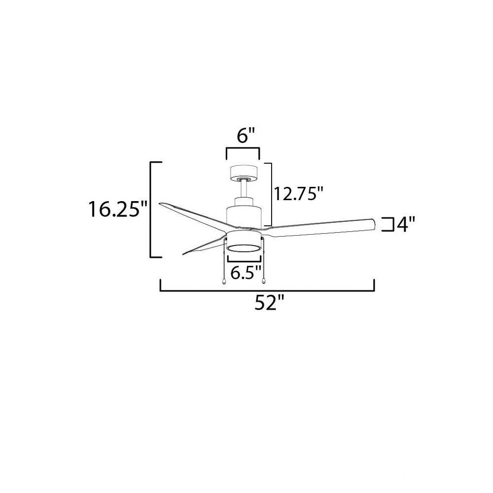 Maxim Lighting 88707BKWN Falcon Ceiling Fan Dimensions Diagram 52 inch Wide 16.25 inch Tall