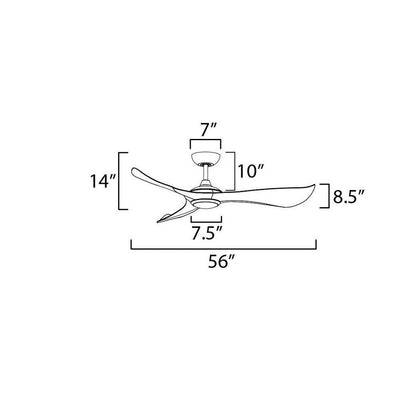 Maxim Lighting 88755WTMW Keanu Outdoor Ceiling Fan Dimensions Diagram - 56 Inch Wide 14 Inch Tall