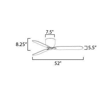Maxim Lighting 88808MW Lowell 3 Blade 52 Inch Matte White Hugger Ceiling Fan - Dimensions Diagram