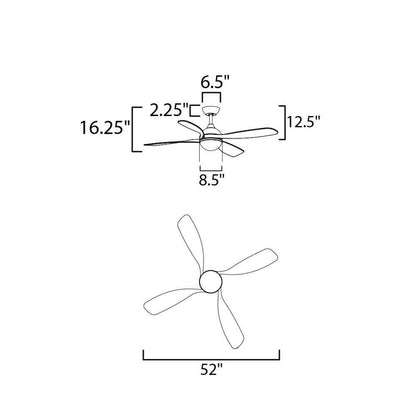 Maxim Lighting 88811NAB Bola Ceiling Fan Dimensions Diagram - 16.25 Inch Tall 52 Inch Wide