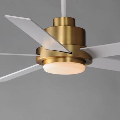 Maxim Lighting 88826WTNAB Daisy Ceiling Fan - Close-Up of Natural Aged Brass Motor Housing and Frosted Glass LED Light Kit