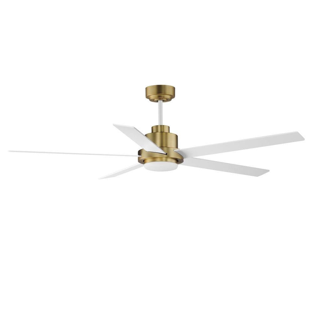 Maxim Lighting 88826WTNAB Daisy 5 Blade 60 Inch Natural Aged Brass Hugger Ceiling Fan with Light Kit - Full Side View on White Background