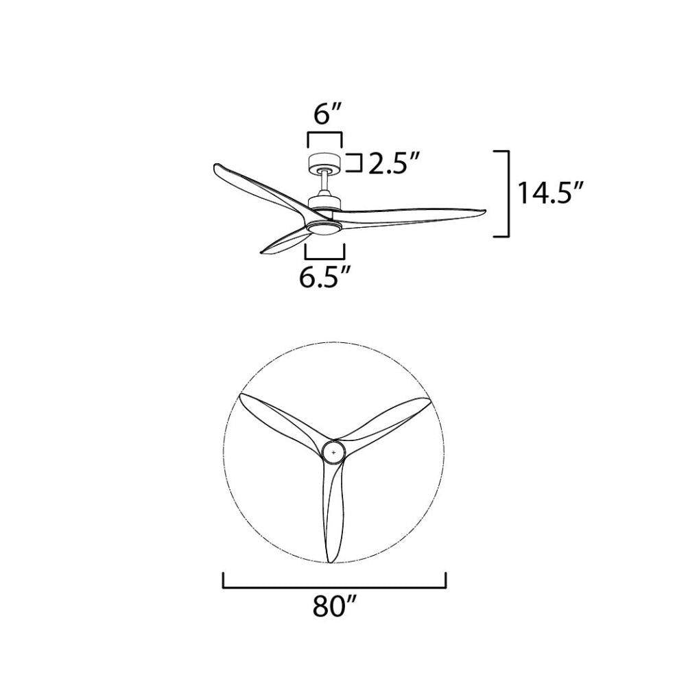 Maxim Lighting 88834SN Woodwind Ceiling Fan Dimensions Diagram - 80 inch wide, 14.5 inch height