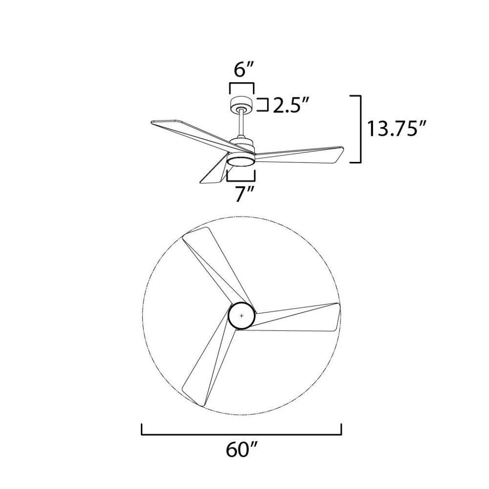 Maxim Lighting 88849WTBK Vortex Outdoor Ceiling Fan Dimensions Diagram - 60 inch Wide, 13.75 inch Tall