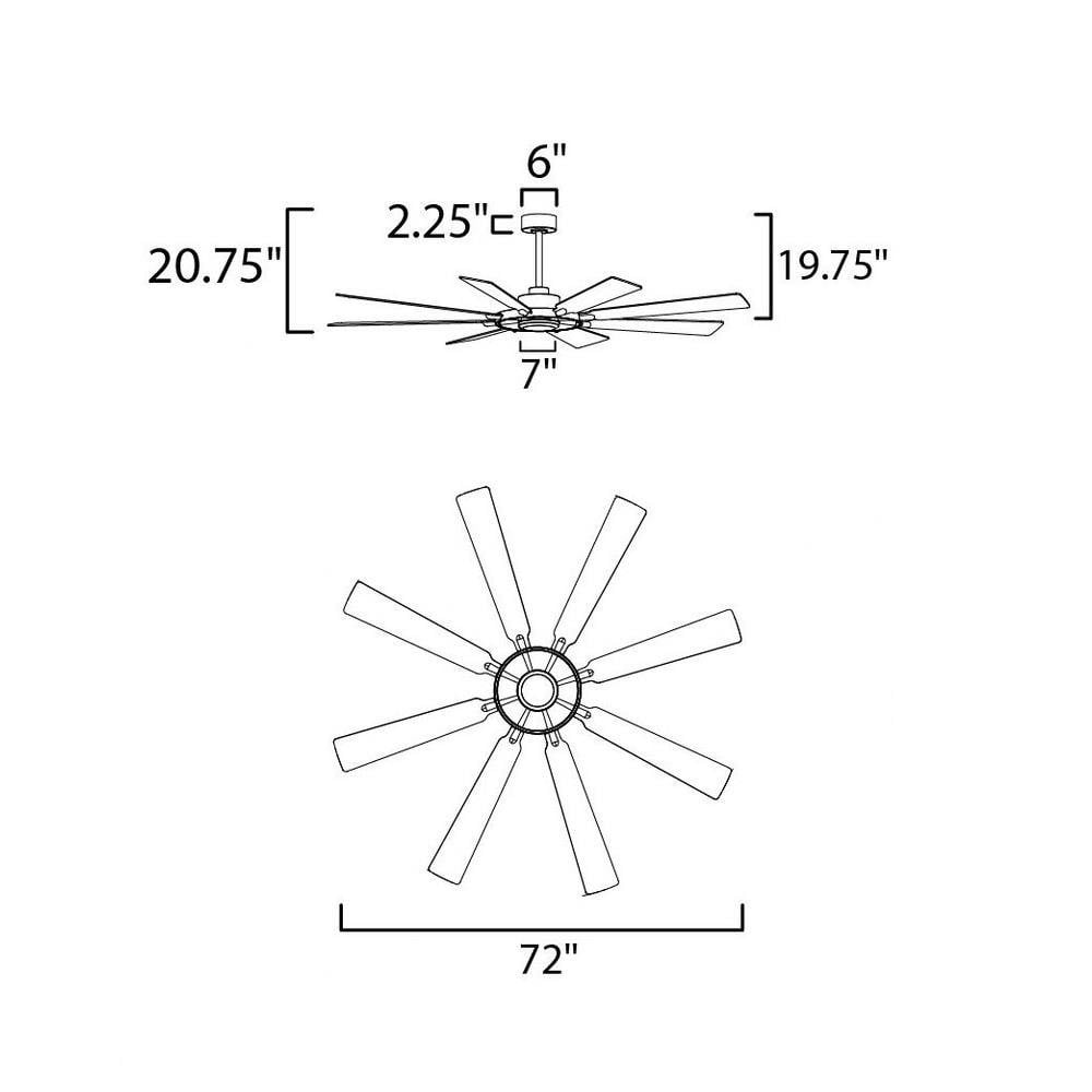 Maxim Lighting 88878WTSN Helm 72 Inch Ceiling Fan Dimensions Diagram