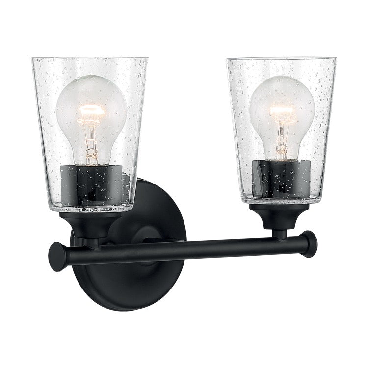 Nuvo 60-7282 12IN Bransel 2-Light Vanity Fixture, Matte Black / Clear Seeded Glass