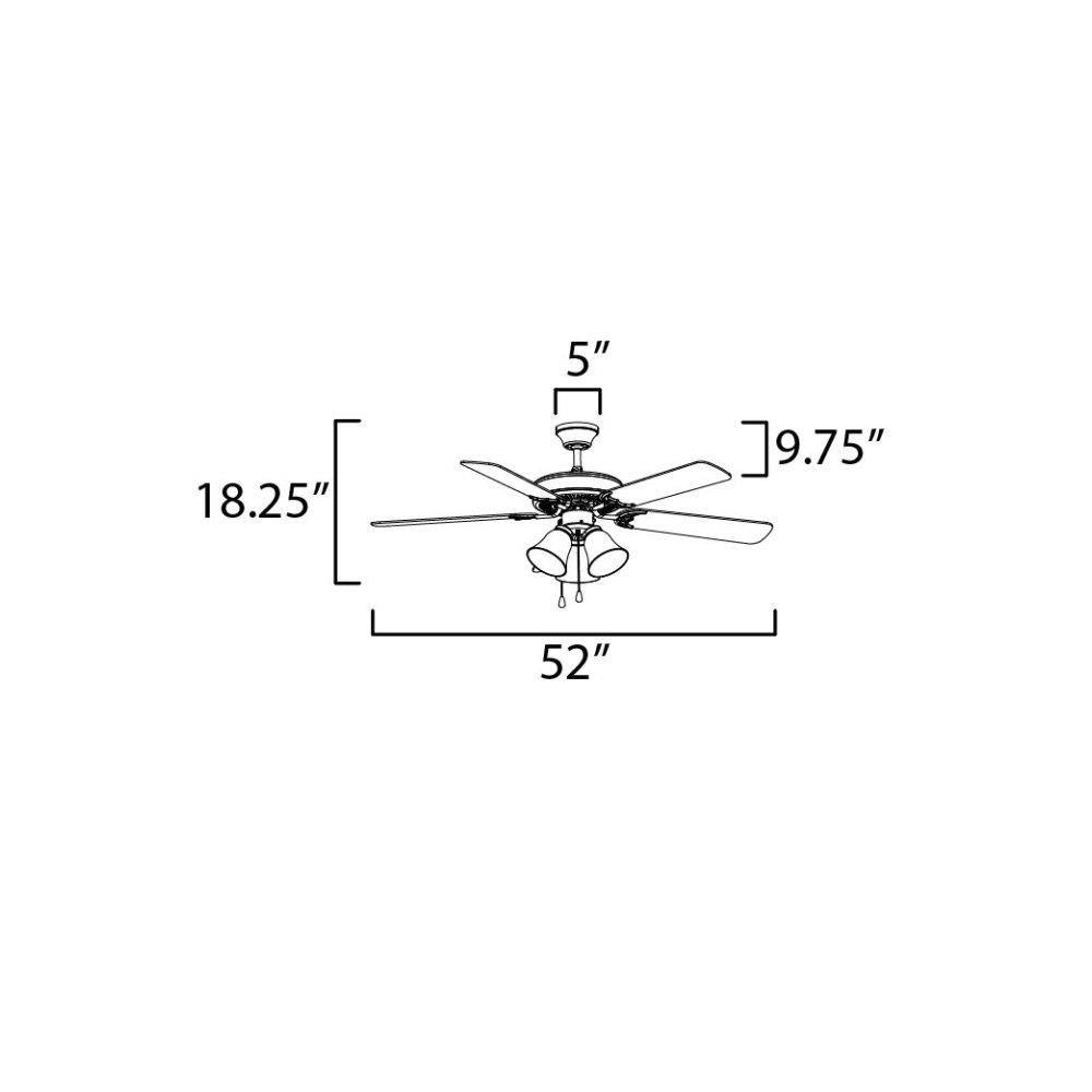 Maxim Lighting 89907FTBKWP Basic Max Ceiling Fan Dimensions - 52 Inch Diameter, 18.25 Inch Height
