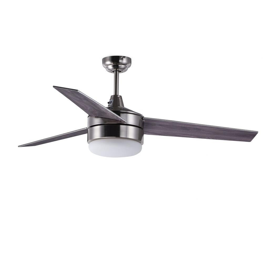 Maxim Lighting 89909FTSNBK Basic Max 52 Inch Ceiling Fan with Light Kit in Satin Nickel finish with dark blades side view