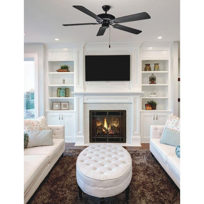 Maxim Lighting 89915BK Basic Max Ceiling Fan installed in a living room lifestyle setting