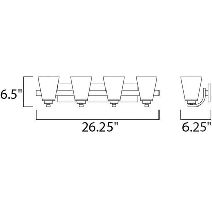 Maxim Lighting 9014SWSN Conical 4 Light Bath Vanity Wall Light Dimensions Diagram 26.25 Inch Wide 6.5 Inch High 6.25 Inch Deep