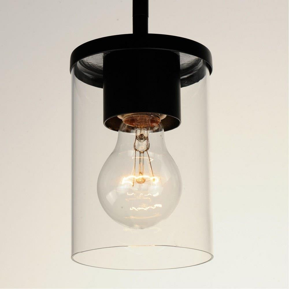 Maxim Lighting 90200CLSN Corona close-up of clear glass cylindrical shade with exposed bulb