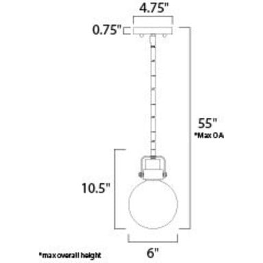 Maxim Lighting 90510CLBZSBR Bauhaus Mini Pendant Ceiling Light Dimension Diagram