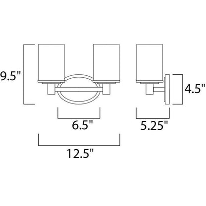 Maxim Lighting 9052SWSN Cylinder 2 Light Bath Vanity Wall Light Dimensions Diagram