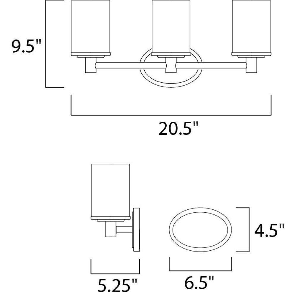Maxim Lighting 9053SWSN Cylinder 3 Light Bath Vanity Wall Light Dimensions Diagram
