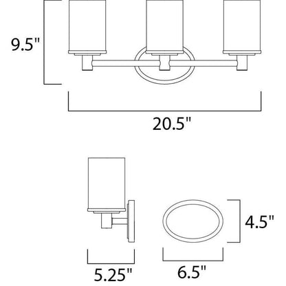 Maxim Lighting 9053SWSN Cylinder 3 Light Bath Vanity Wall Light Dimensions Diagram