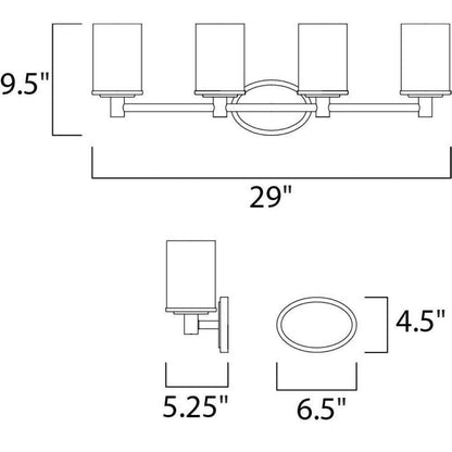 Maxim Lighting 9054SWSN Cylinder 4 Light Bath Vanity Wall Light Dimensions Diagram
