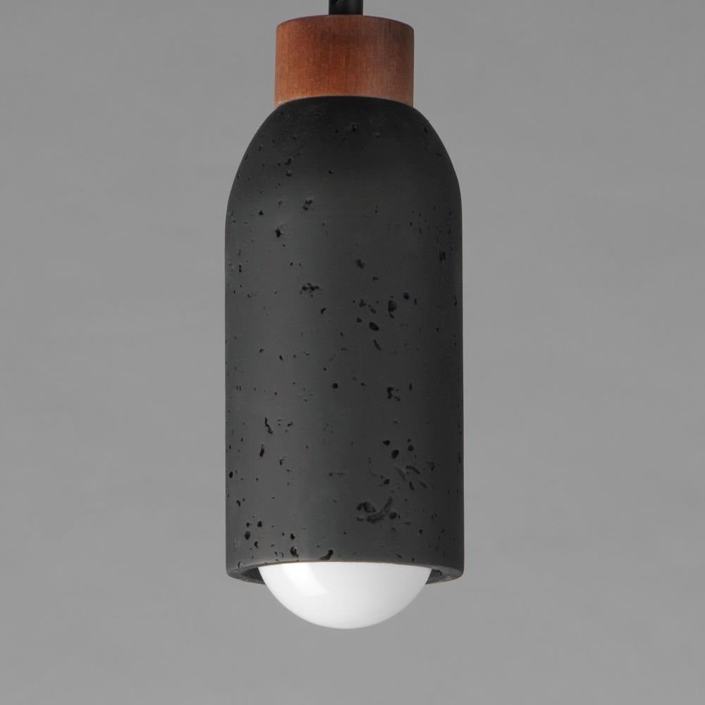 Maxim Lighting 90621LVBK Pompeii Pendant Close-up Detail Lava Black Finish with Walnut Wood Accent