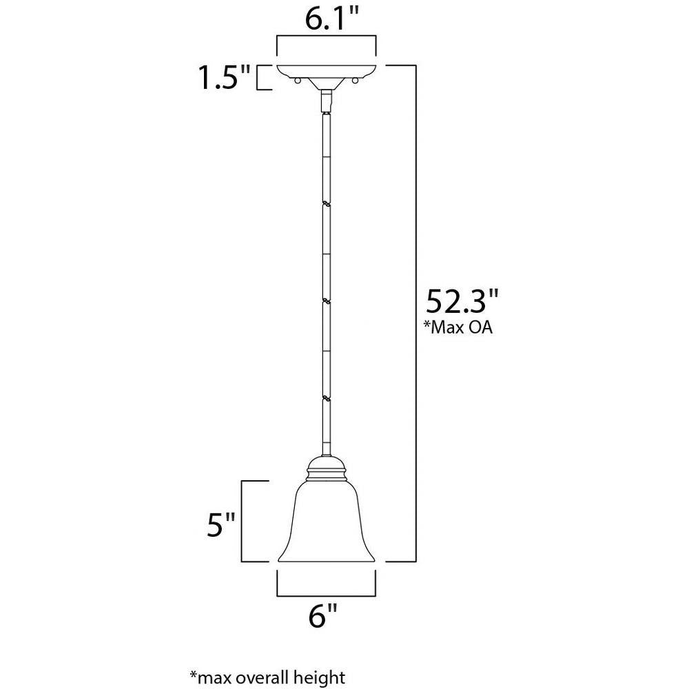 Maxim Lighting 91011FTPC Basix Mini Pendant Dimensions Diagram - 6 inch width, 5 inch height, 52.3 inch max overall height