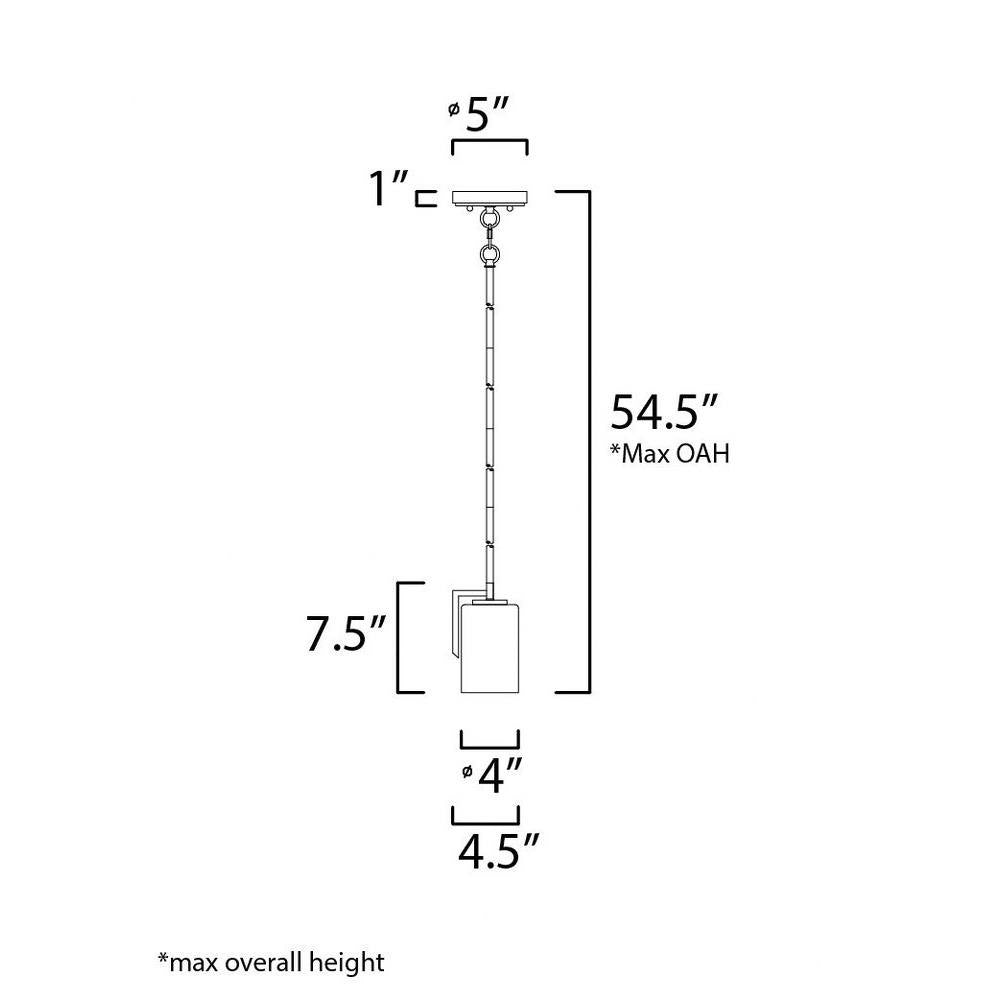 Maxim Lighting 91280SWBK Dart Mini Pendant Dimensions Diagram - 7.5 inch height, 4.5 inch width, 54.5 inch max overall height