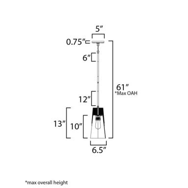 Maxim Lighting 91620CLWNBK Carpenter 1 Light 13 inch Walnut with Matte Black Mini Pendant Ceiling Light - Dimensions Diagram