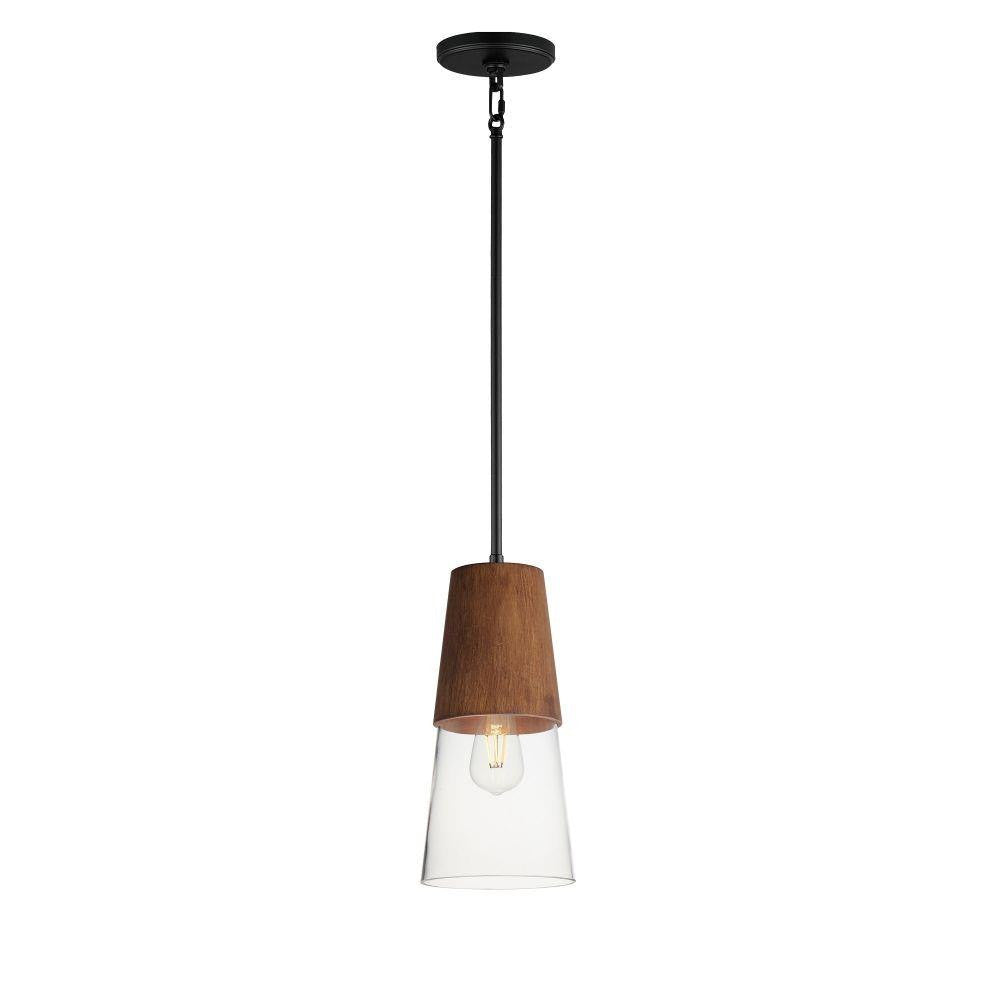 Maxim Lighting 91620CLWNBK Carpenter 1 Light 13 inch Walnut with Matte Black Mini Pendant Ceiling Light - Full View on White Background