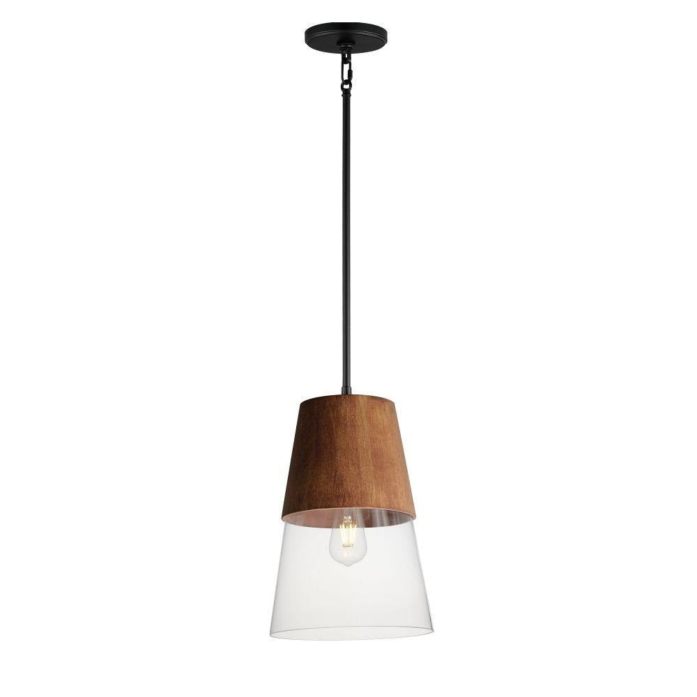 Maxim Lighting 91622CLWNBK Carpenter 1 Light Mini Pendant in Walnut and Black full view