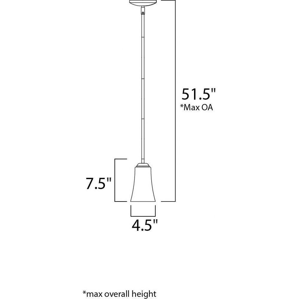 Maxim Lighting 92040FTOI Logan Mini Pendant dimensions diagram showing 4.5 inch width, 7.5 inch height, and 51.5 inch max overall height