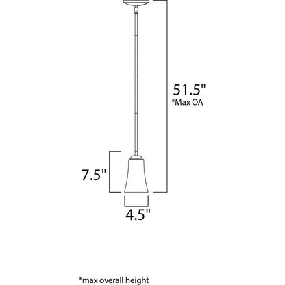 Maxim Lighting 92040FTSN Logan Mini Pendant Dimension Diagram - 7.5 inch height, 4.5 inch width, 51.5 inch max overall height