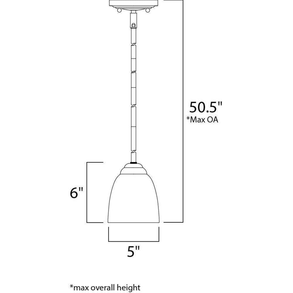 Maxim Lighting 92061FTBK Stefan Mini Pendant Dimensions Diagram - 50.5 inch Max Overall Height, 6 inch Shade Height, 5 inch Width