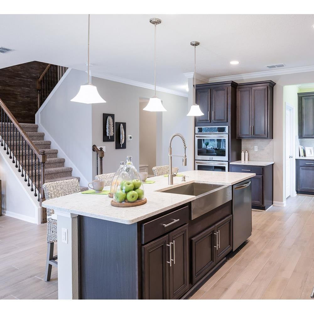 Maxim Lighting Aurora Mini Pendant lifestyle shot in kitchen - Satin Nickel finish