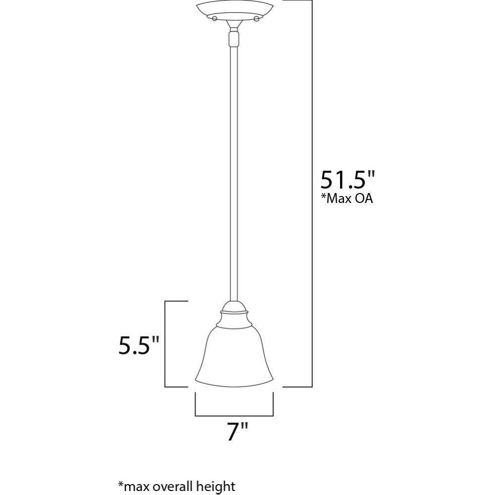 Maxim Lighting 92200FIOI Manor Mini Pendant Dimensions - 7 inch wide, 5.5 inch shade height, 51.5 inch max overall height