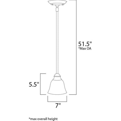 Maxim Lighting 92200FIOI Manor Mini Pendant Dimensions - 7 inch wide, 5.5 inch shade height, 51.5 inch max overall height