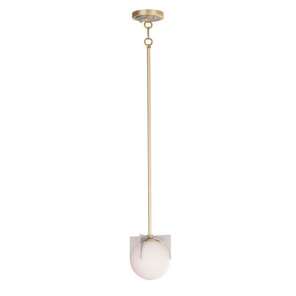 Maxim Lighting 92470SWSBRBP Finn 1 Light Small Pendant in Satin Brass Brushed Platinum with Satin White globe shade full view