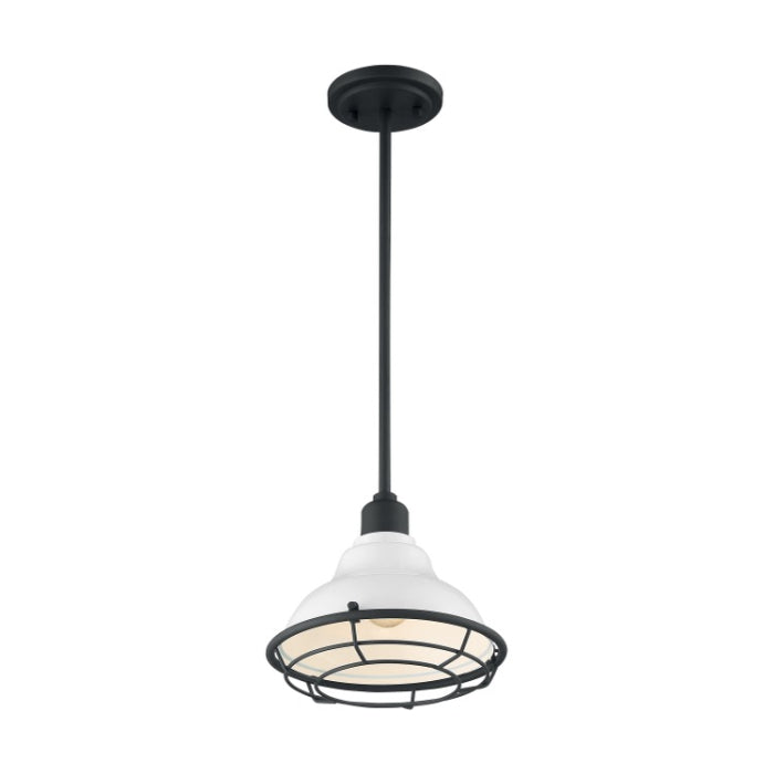 Nuvo 60-7023 Newbridge 1-Light Pendant, Gloss White / Black Accents, White Steel Shade