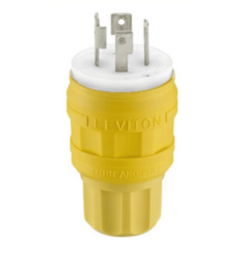 Leviton 28W76 Industrial Grade Locking Plug, Weatherproof, 30A, 3P, NEMA L16-30P, Yellow, 480V