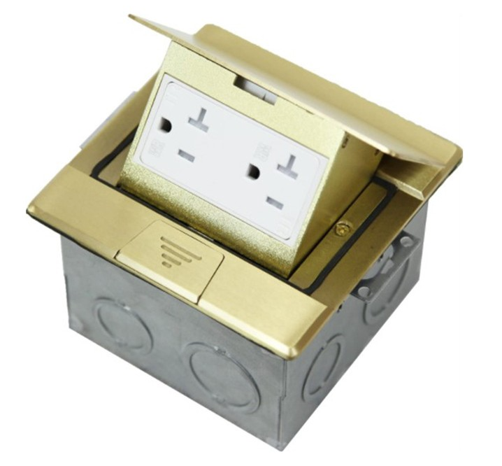 Enerlites 961241-C 20A Square Pop-Up Tamper-Weather Resistant Floor Box Receptacle, Brass Finish