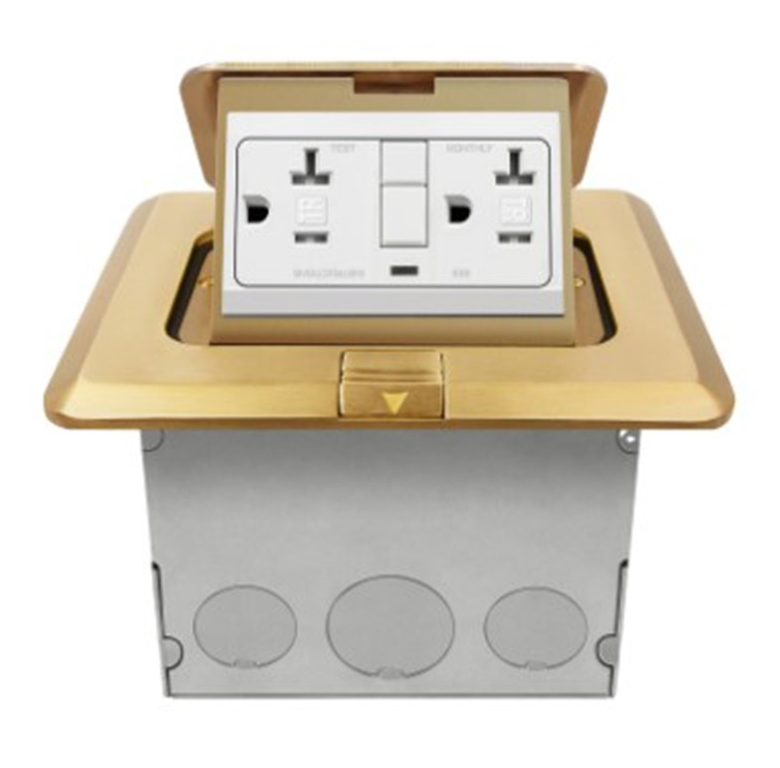 Enerlites 961243-C-GFCI 20A Square Pop-Up Tamper-Weather Resistant Floor Box GFCI Receptacle, Brass Finish