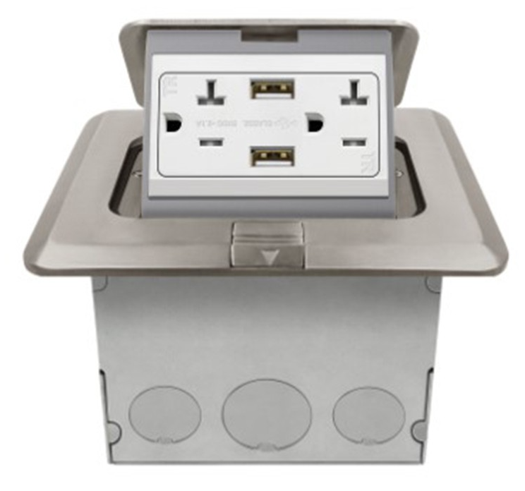Enerlites 961243-S-USB Nickel Brass Square Pop-Up Floor Box Assembly ...