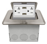 Enerlites 961243-S-USB Nickel Plated Square Pop-Up Tamper Resistant Floor Box Duplex Receptacle And 2.1A USB Ports
