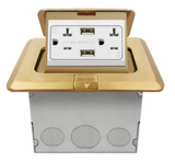 Enerlites 961248-C-USB 20A Brass Square Pop-Up Tamper Resistance Floor Box Duplex Receptacles & 4a USB Ports