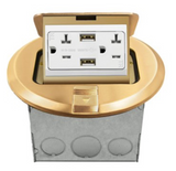 Enerlites 961501-C-USB 20A Brass Round Pop-UP Tamper Resistant Floor Box Duplex Receptacle & 2.1A USB Ports