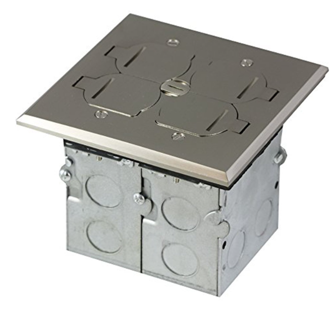 Enerlites 975549-S Two-Gang Nickel-Plated Flip Lid 20A Floor Box Tamper-Weather-Resistant Duplex Receptacle