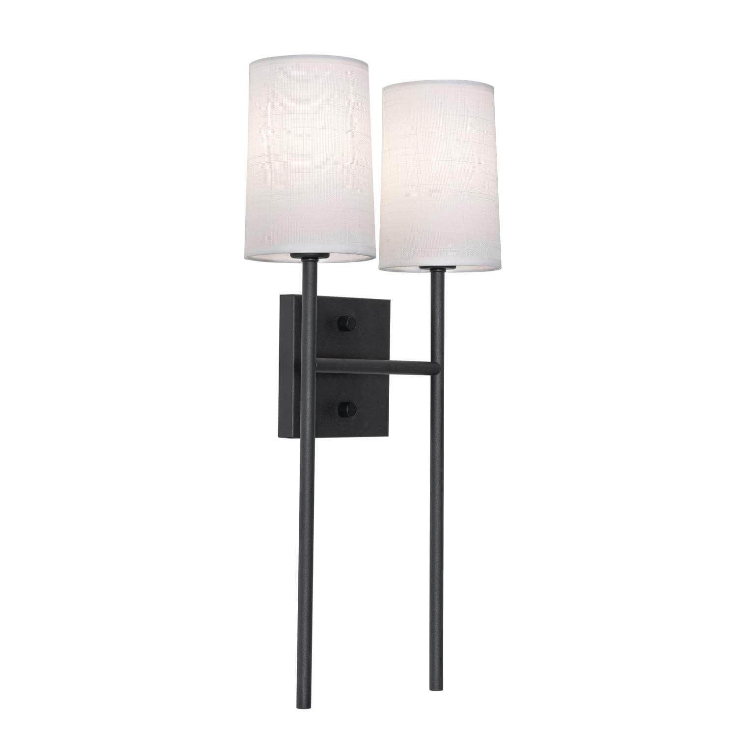 AFX Lighting ROSS1020CBBK Rose 2 Light 20 Inch Tall Wall Sconce In Black With White Linen Shade