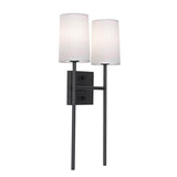 AFX Lighting ROSS1020CBBK Rose 2 Light 20 Inch Tall Wall Sconce In Black With White Linen Shade