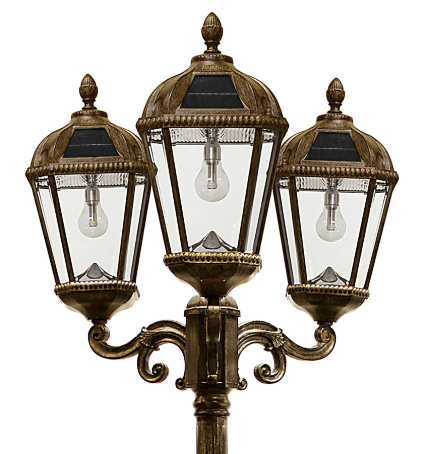 Gama Sonic 98B303 Royal Bulb Solar Lamp Post with Patented Solar Light Bulb – Triple Head - Weathered Bronze