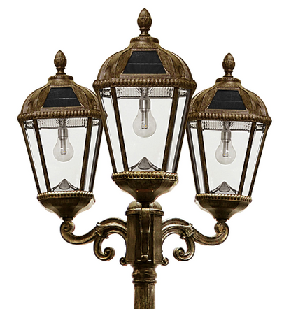 Gama Sonic 98B303 Royal Bulb Solar Lamp Post with Patented Solar Light Bulb – Triple Head - Weathered Bronze