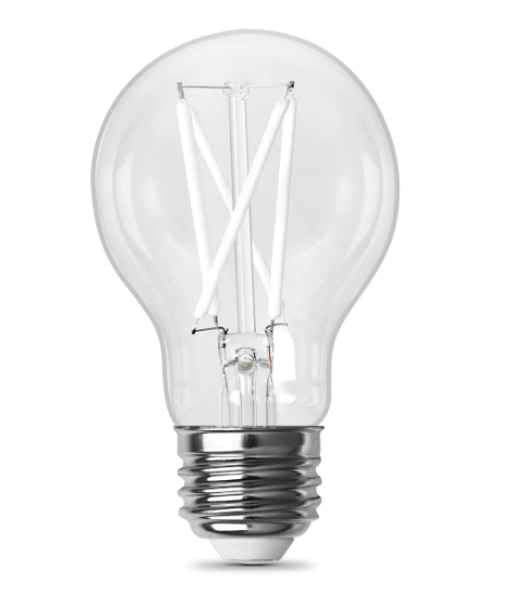 Feit Electric A1960CL950CAWFIL/2 A19 (E26 Medium Base) Dimmable Exposed White Filament LED Light Bulb, Color Temperature 5000K, Wattage 8.8W, Voltage 120V - 2 Pack