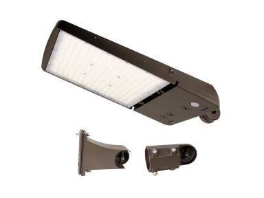 MaxLite AE100UMI-WCSB2RPC LED Area Light Wattage 100W/85W/75W, 120-277V, MNL & IR Change T3/4/5, CCT 3000K/4000K/5000K Bronze, with Flex Arm & Slipfitter, 3-pin twist lock receptacle