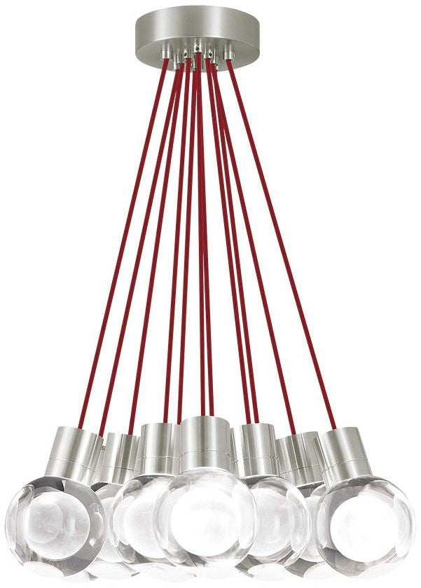 Visual Comfort Modern Collection 700TDMINAP11CRS-LEDWD Sean Lavin Mina 11 LED 5 Inch Satin Nickel Pendant WD 2200K-3000K Laser-Etched Crystal Red Cord
